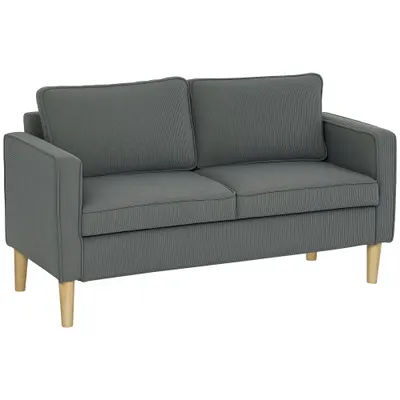 HOMCOM Canapea Modernă de 2 Locuri cu 2 Perne Detașabile, Spațiu de Depozitare și Picioare din Lemn, 140x63x79 cm, Gri | Aosom Romania