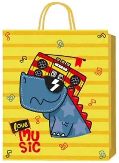 Pungă cadou 3D Dinozaur - 26 х 32 х 10 cm, galben