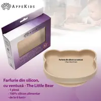 Farfurie din silicon cu ventuza AppeKids The Little Bear Bubble Beige