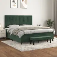 Gossi pat box spring cu saltea, verde inchis, 160x200 cm, catifea