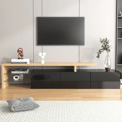 Mobilă TV modernă de design, Negru+Culoare naturală | Aosom Romania