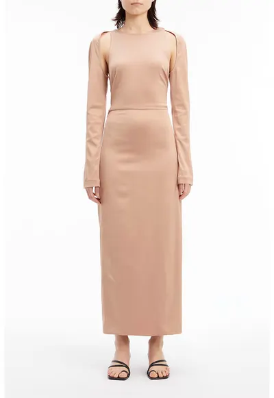 Rochie lunga cu detaliu rasucit - Maro nisip