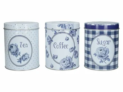 Set 3 cutii metalice-Katie Alice Vintage Indigo Tea, Coffee And Sugar
