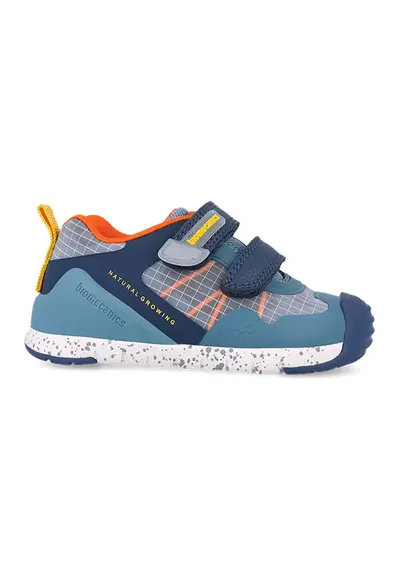 Pantofi sport din piele ecologica si material textil - Coral/Albastru prafuit/Galben sofran
