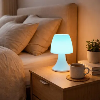 Lampă de masă LED cu schimbare de culoare, lumină ambientală RGB, funcționare pe baterii – design modern