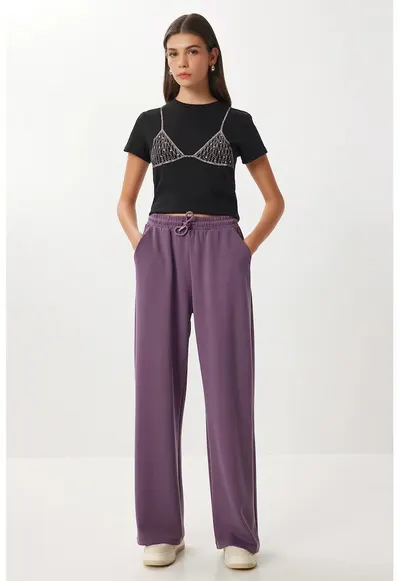 Pantaloni dama - Happiness Istanbul - pantaloni picior mov ametist - textil - Violet