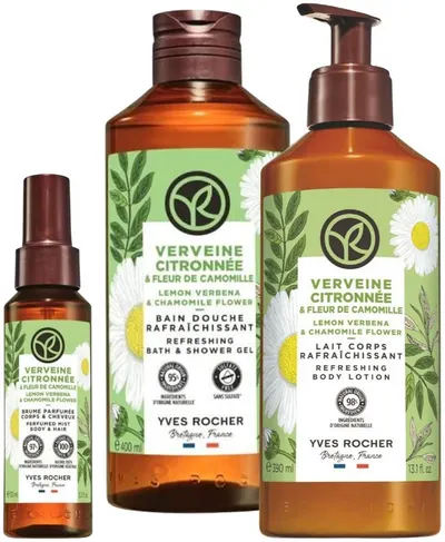 Yves Rocher Bain Nature Set - Gel de duș, lapte de corp și mist, 400 + 390 + 100 ml