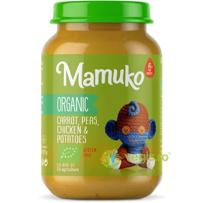 Piure de Morcovi, Mazare si Cartofi cu Pui pentru Copii +6 Luni Ecologic/Bio 190g