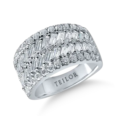 Inel din aur alb cu diamante baguette si rotunde de 2.37ct
