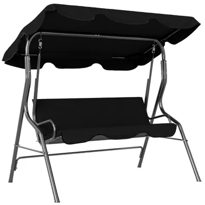 Outsunny Balansoar de Grădină 3 Locuri cu Acoperiș Reglabil și Perne Moi din Poliester, Capacitate 240 kg, 170x110x153 cm, Negru | Aosom Romania