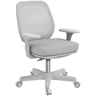 Vinsetto Scaun de Birou Rabatabil cu Inaltime Reglabila, Scaun Ergonomic si Tesatura Respirabila cu 5 Roti 55x48x82.5-94.5 cm, Gri