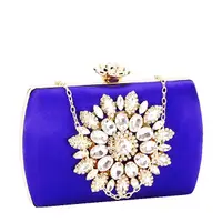 Geanta clutch albastru cu brosa BRS-210 06