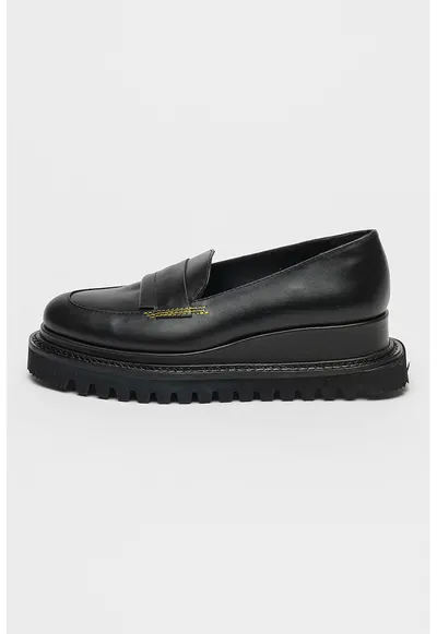 Pantofi loafer din piele cu talpa wedge - Negru/Verde lime