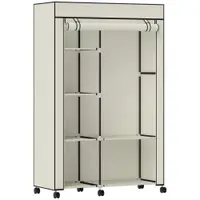 HOMCOM Dulap textil pentru haine mobilier de depozitare 6 roți bară de agățat și rafturi deschise 103x43x162,5cm crem | Aosom Romania