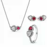 Set bijuterii Inel,Cercei si Colier Dublu Heart cu Argint