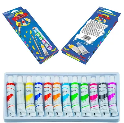 Set Culori Acrilice 12 Bucăți Nabo Engros – Tuburi 9 ml – Vopsele Acrilice pentru Pictură Artistică, Școală, Hobby și DIY
