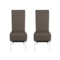Set 2 scaune living VANESSA, picioare lemn alb, piele ecologica gri elefant, 47x60x110 cm