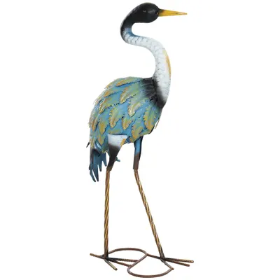 Outsunny Statuie de grădină pentru exterior, sculptură de stârc din metal, decorațiune de grădină pentru exterior 63 cm, multicolor | Aosom Romania