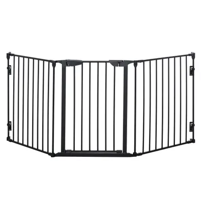 PawHut Poartă Metalică de Siguranță, Barieră pentru Câini cu Sistem de Autoînchidere, Reglabilă și Pliabilă, 180x3x74.5 cm, Negru | Aosom Romania