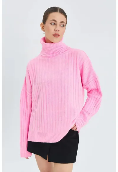 Pulover dama - supradimensionat - roz pudrat - tricot