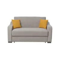 Canapea extensibila FRUNZA, 2 locuri, cu arcuri, lada depozitare, gri + mustar, 165x110x90 cm
