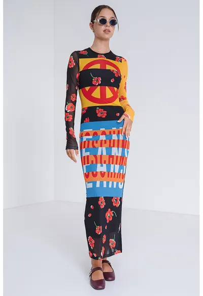 Rochie maxi cu model - Negru/Galben/Albastru