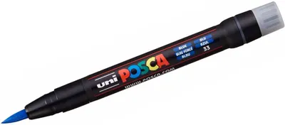 Marker permanent cu pensula Uni Posca - PCF-350, albastru