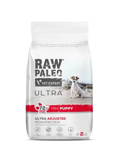 Hrană uscată pentru câini Raw Paleo Ultra Beef Mini Puppy 2kg