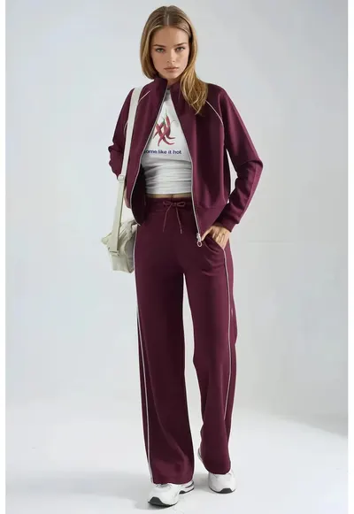 Set din doua piese - pantaloni cu talie inalta - rosu