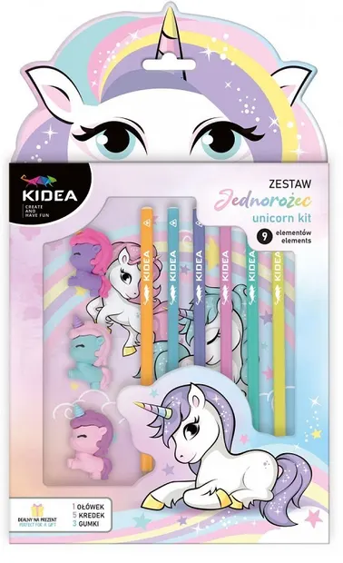 Set de creioane colorate Kidea - Unicorn, cu gumă de șters
