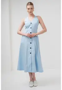 Rochie evazata cu decolteu in V Pioppo - Albastru pastel