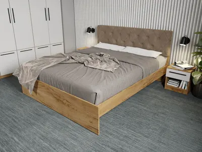 Pat Stejar Auriu cu tapiterie maro - Madrid 140x200 Fara sertare