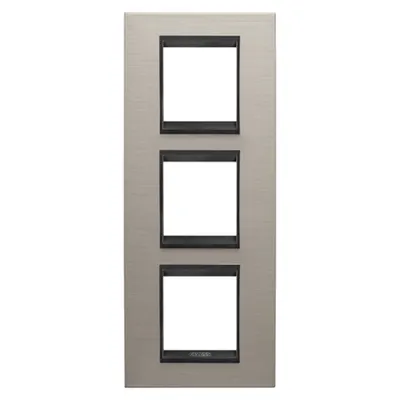 Placa Internationala Lux - in Metal - 2+2+2 Module Verticale - Aluminiu Periat Lavy - Cadru Interior Negru Mat - Chorusmart