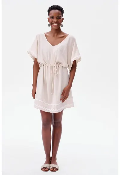 Rochie cu amestec de in Aurelia Mini - Bej