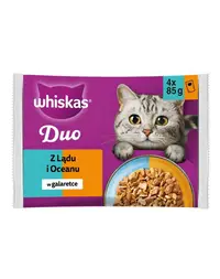 Hrană umedă pisici adulte în gelatină WHISKAS Duo 4x85 g mix carne și pește