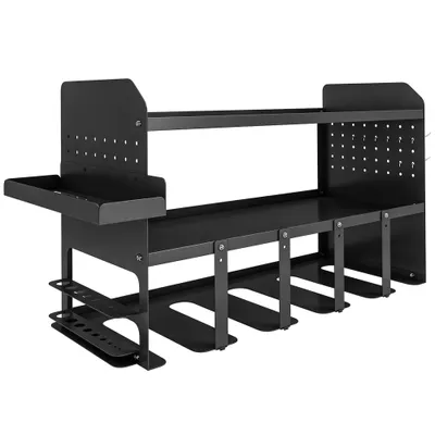 Outsunny Organizer pentru unelte de grădină 2-niveluri Suport scule cu cârlige Tăviță laterală până la 50 kg 61,8 x 23 x 32,7cm Negru | Aosom Romania