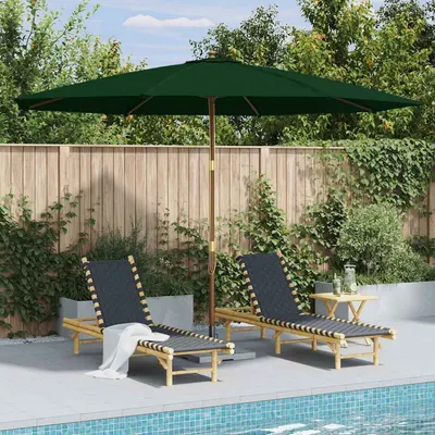 vidaXL Umbrelă de soare de exterior, stâlp din lemn, verde, 350 cm