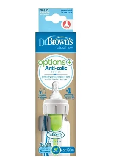 Biberon Dr.Brown Natural Flow 120ml cu sistem ventilatie anticolici,tetina speciala pentru prematuri, Materiale fara BPA, Compatibil masina de vase si sterilizator