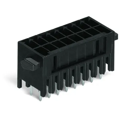 THT male header, 2-row; 0.8 x 0.8 mm solder pin; straight; 100% protected against mismating; Levers; Pin spacing 3.5 mm; 2 x 9-pole; black