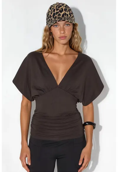 Bluza dama - din jerseu Slim Fit - Gri antracit - Casual - Fara inchidere - Drapaj - 95% viscoza - 5% elastan