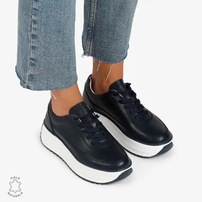 Pantofi Casual de dama din Piele Naturala cu talpa Inalta CRL1201 BLEUMARIN
