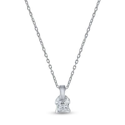Lant cu pandantiv din aur alb cu diamant princess solitaire de 0.1ct