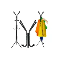 Cuier metalic de podea, 3 niveluri, inaltime totala 175 cm, negru