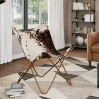 vidaXL Scaun tip fluture, maro și alb, piele de vacă naturală