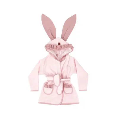 Halat de baie, MimiNu, Cu urechi, 6 - 24 luni Moale, Cu volanase, Cu buzunare, Cu cordon, Din bumbac si thermo fleece, Materiale certificate Oeko Tex Standard 100, Colectia Royal, Powder Pink