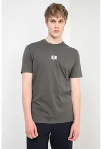 Tricou cu decolteu la baza gatului si model monograma - Kaki/Alb murdar