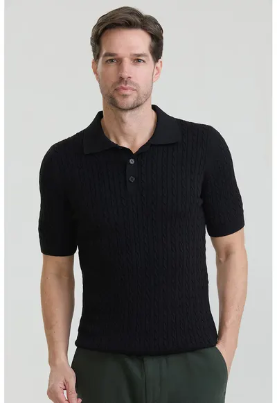 Tricou polo texturat - Negru