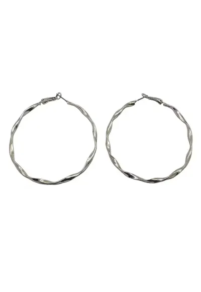 Cercei 80s twisted silver hoop - 6.5 cm