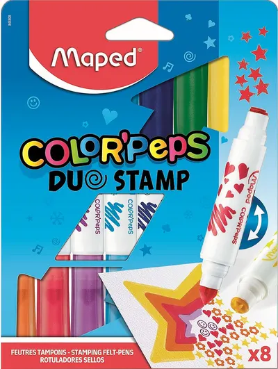 Set carioci Maped Color Peps Duo - 8 culori, cu stampile