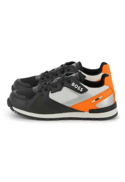 Pantofi sport cu insertii din piele ecologica - Negru/Portocaliu
